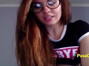 Huge natural tits brunette teen with glasses and long hair is teasi...
