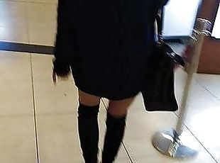bus stop upskirt in a knee high black skirt tall and slim