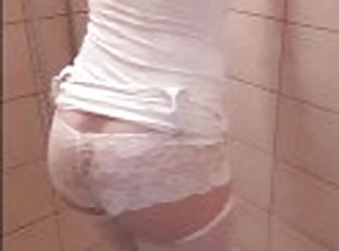 Sissy is showing her panties in the shower