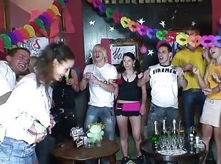 At a birthday party slutty chicks suck and fuck a male stripper