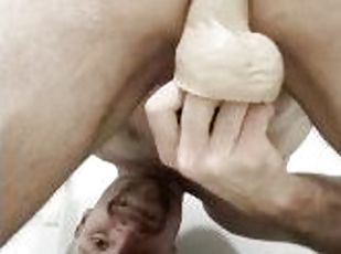 Jack gets off by dominating own ass with huge dildo for cum
