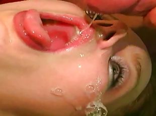 Redhead babe licks ever drop of cum after blowjob