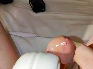 Close up with a Hitachi wand vibrating cum from my Dick part DMVToy...