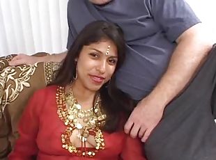 Lusty Indian honey takes black and white cocks