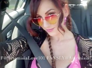 Car ride with Artemisia Love flashing her shaved pussy OF@Artemisia...