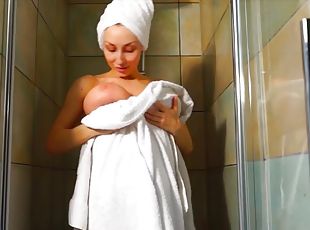 baden, groß-titten, dilettant, massage, blondine, hintern, dusche
