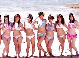 en-plein-air, japonais, gangbang, sexe-de-groupe, plage, bikini