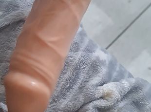 Dildo play at home waiting for the real large dick to ride him as s...