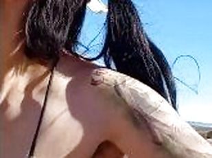 Perverted Tattooed Spanish milf in bike and tiger bikini shows tits...