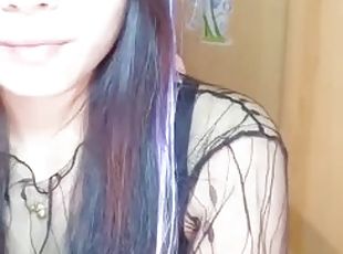 Horny Asian amateur teen in mask toying on webcam