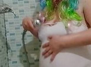 Pamela Croft pregnant miss wet t-shirt in the shower, spanish amate...