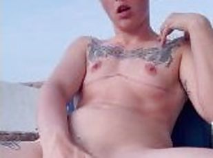 Fit muscular trans nonbinary masturbating by the pool and cumming -...