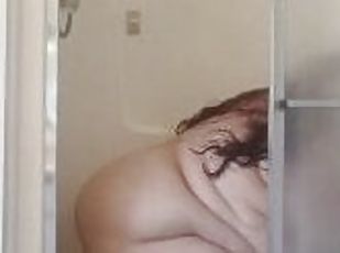 cul, baignade, amateur, jouet, belle-femme-ronde, chevauchement, douche, solo