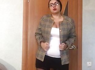naughty secretary strip and play with huge titts and chubby pussy !