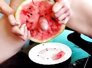 Horny Guy Fucking a Juicy watermelon ???? while Moaning until Cream...