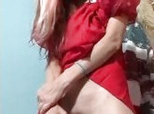 Masturbating in New Red Dress