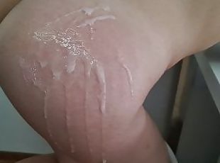 Hard fucking in my hairy pussy, huge cumshot on ass