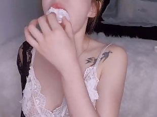 Sexy Asian wife with hot lingerie show her sexy lips really need a ...