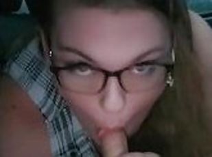 briller, utendørs, offentlig, amatør, blowjob, cumshot, milf, deepthroat, bbw, lubben