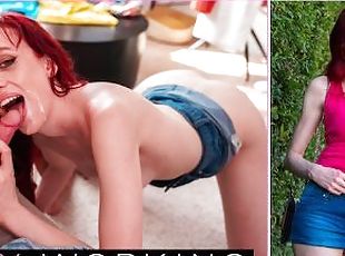Petite redhead MILF escort hited by smell obsessed nerd for pussy l...