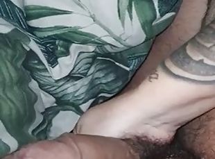 Stepmom with amazing tattoo jerks off stepsons dick