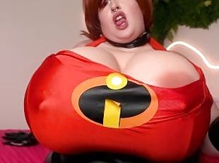 Elastigirl STRETCHES her pussy with dildo riding, tits (breast expa...