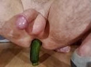 loving my zucchini, spreading my ass and riding it. wonder what I'l...