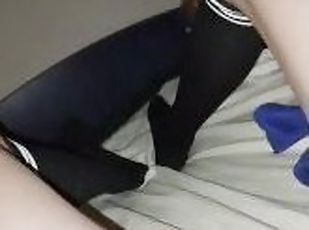 I masturbating with high tights socks and top of femboy
