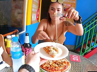 Pizza before making a homemade sex tape with his busty Asian girlfr...