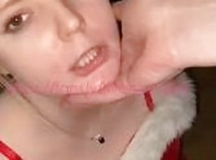 Submissive slut waiting under the christmas tree face slapping bj a...