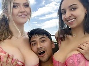 Busty Sluts Angie Faith and Hailey Rose in MFF in Threesome outdoor...