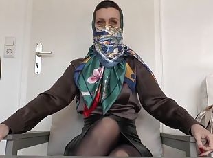 Trying on a scarf and a fabric mask - today youre on jerk-off duty!