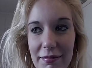 Blonde Is Fucked By Three Guys In The Video Store And Has To Blow