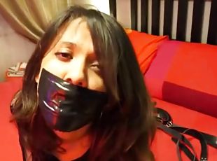 Fragiledesires Black Tape Gagged in Armbinder Bondage