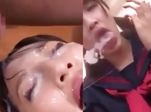 Who is She Japanese Bukkake and Cum Swallow Split Screen