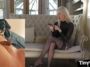 Petite dominatrix SPH makes fun of small cocks in solo video