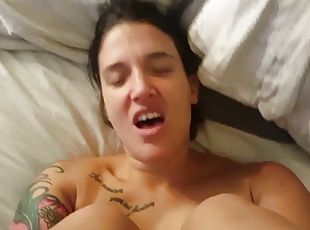 American mommy with a tattoo and big tits sucks and fucks, I meet h...