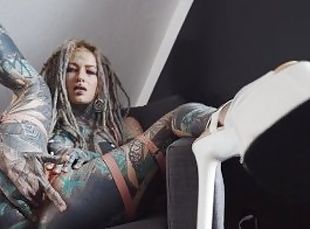 big SQUIRT from Tattoo girl in High heels - hard ANAL strech - ATM,...