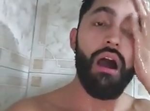 Camilo Brown Jerking His Big Uncut Cock in the Shower and Eating Hi...