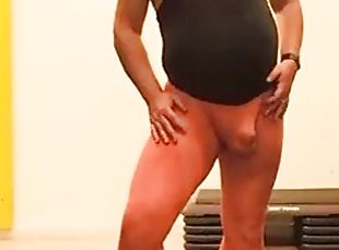 Thin orange tights at the gym, getting close to my ass