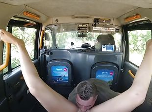 Sexy blonde has a hot ride in a taxi