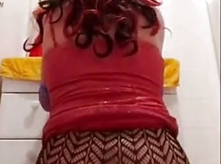 Red dress stroking hands free, female ejaculation, multiple orgasm