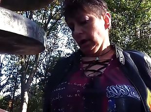 German granny deep throat and cowgirl ride in the park