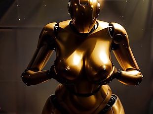 Golden Sex Robot Gets Tested  By A Big Black Cock And Receive Cum I...