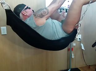 Blowjob amateur dilf gets fucked in sling at home by his best boyfr...