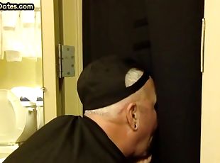 Greedy gloryhole DILF sucks BFs cock in homemade video