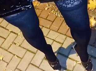 Stripper high heels with skirt in public - crossdressing