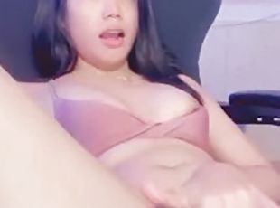 Exposed her tight pink pussy, her wet and messy orgasm