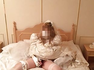 Wedding dress masturbation in bed