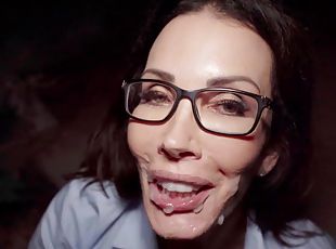 HD POV video of brunette Shay Sights getting cum in mouth